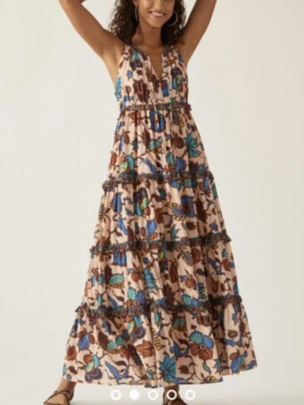 NWT Anthropologie Love The Label Boho Floral Print Tiered Maxi Dress XS $325